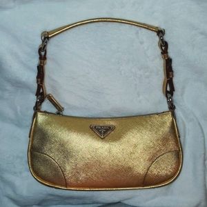 Prada Saffiano Leather Gold Shoulder Bag Purse